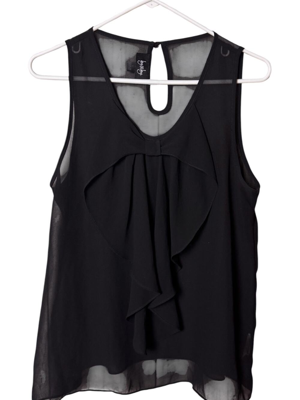 By By Women's Sleeveless Lightweight Black Bow Front Blouse  Sz L